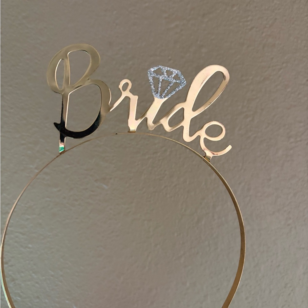 Gold Bride Headband, Sash and veil